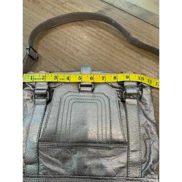The Sak Metallic Pewter Genuine Leather Crossbody/ Clutch Bag w Removable Strap - Picture 6 of 12